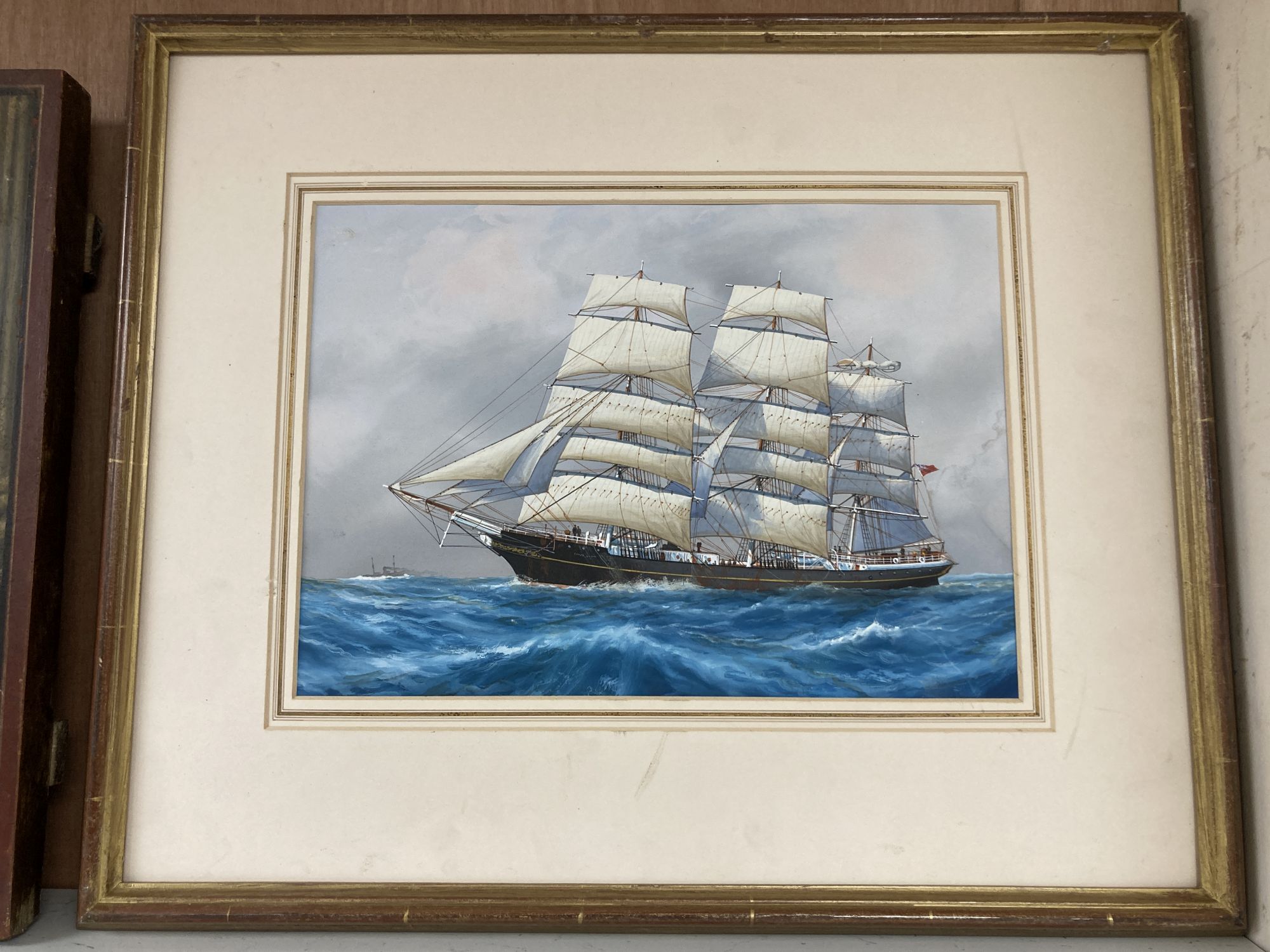 A gouache on paper of a clipper ship, 23 x 33cm